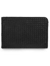 Intrecciato Weaving Zipper Clutch Bag Black - BOTTEGA VENETA - BALAAN 1