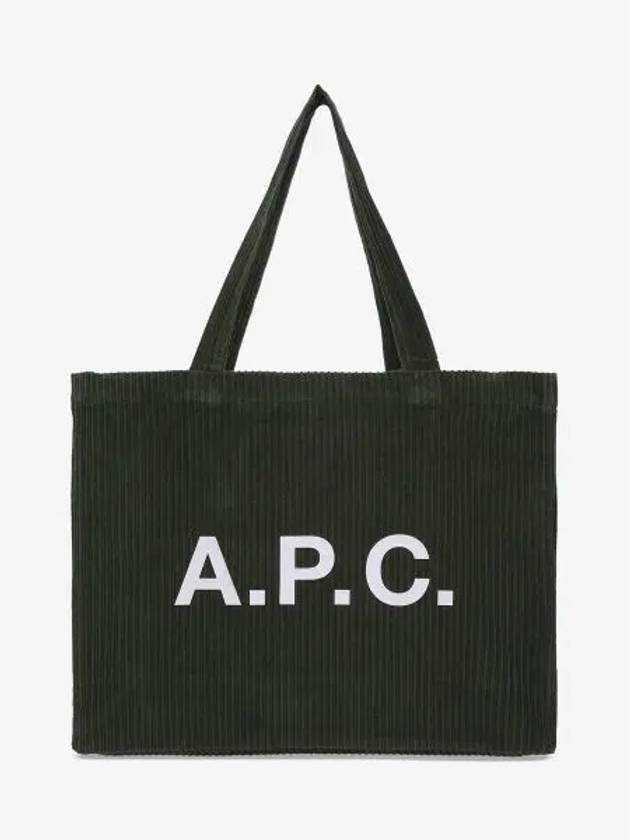 Lou Logo Print Horizontal Corduroy Tote Bag Forest Green - A.P.C. - BALAAN 2