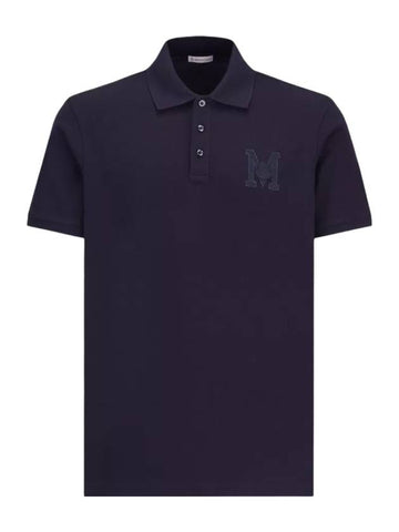 Embroidered Monogram Short Sleeve Polo Shirt Dark Blue - MONCLER - BALAAN 1