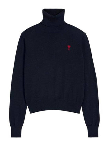 Red Ami De Coeur Wool Turtleneck Navy - AMI - BALAAN 1