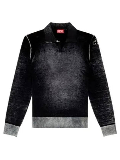 Reverse Print Polo Knit Top Black - DIESEL - BALAAN 2