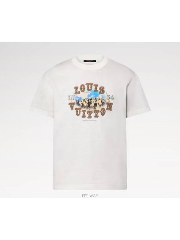 1AFWUS graphic cotton and linen blend t shirt - LOUIS VUITTON - BALAAN 4