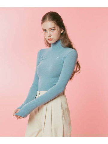 Wool High Neck Long Sleeve T-Shirt Sky Blue - ETRE AU SOMMET - BALAAN 1