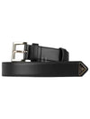 Women's Gold Triangle Logo Leather Belt Black - PRADA - BALAAN 2