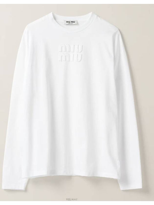 Logo Embroidered Cotton Long Sleeve T-shirt White - MIU MIU - BALAAN 2