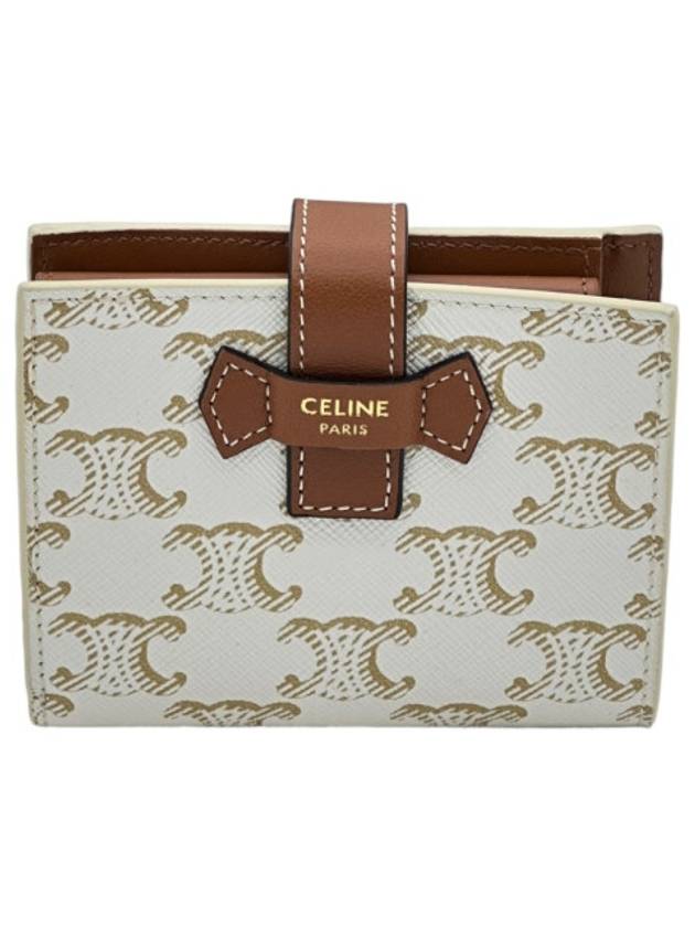 Triomphe Canvas Lambskin Small Strap Half Wallet White Tan - CELINE - BALAAN 2