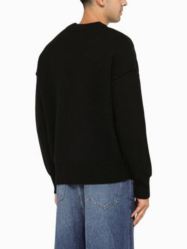 Heart Logo V Neck Wool Cardigan Black - AMI - BALAAN 6