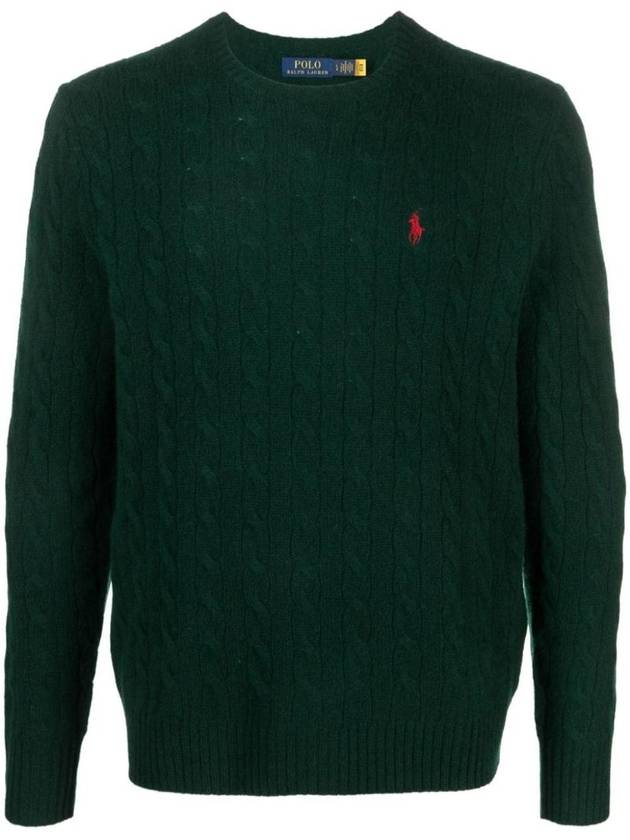 Embroidered Logo Cable Knit Top Green - POLO RALPH LAUREN - BALAAN 1