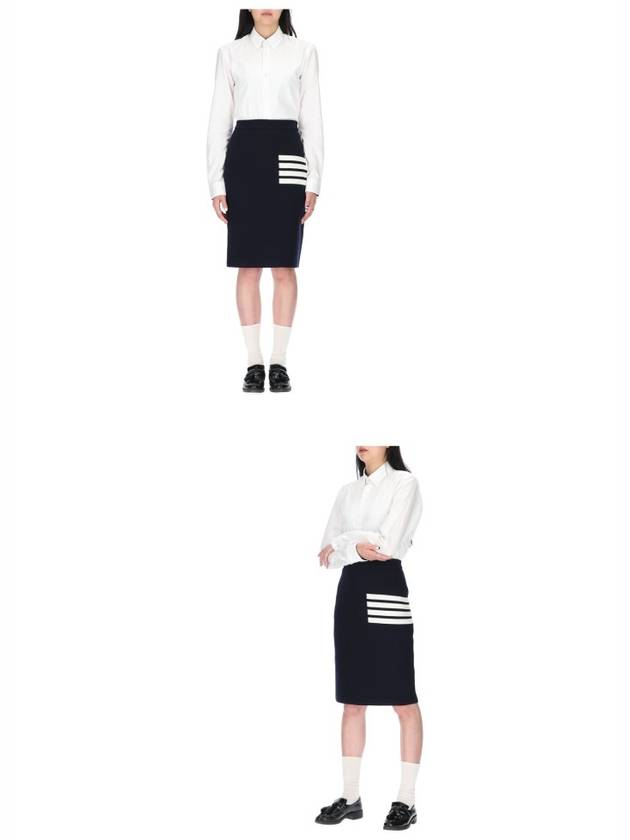 Fine Merino Wool Link Stitch Pencil Skirt Navy - THOM BROWNE - BALAAN 3