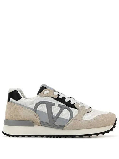 V Logo Low Top Sneakers Beige Grey - VALENTINO - BALAAN 1