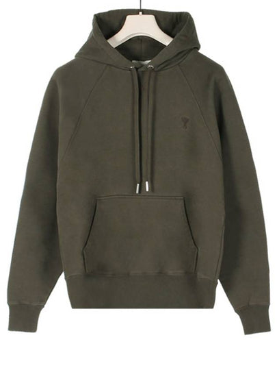 Logo Embroidered Drawstring Hoodie Green - AMI - BALAAN 2