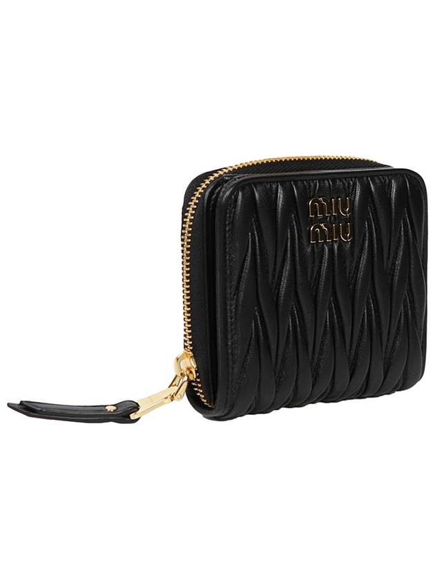 Matelasse Logo Zip Around Half Wallet Black - MIU MIU - BALAAN 4