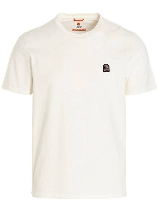 Men's Logo Patch Short Sleeve T-Shirt Ivory - PARAJUMPERS - BALAAN.