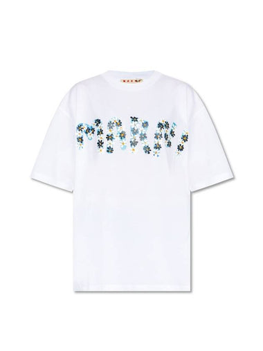 Daisy Logo Short Sleeve T-Shirt White - MARNI - BALAAN 1