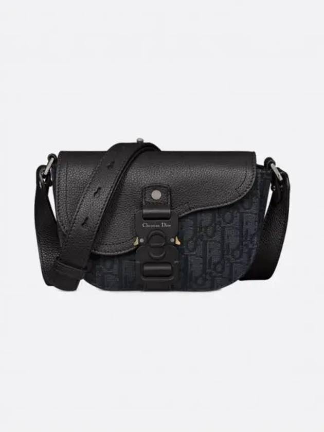 Mini Saddle Strap Grained Calfskin Oblique Jacquard Messenger Bag Black - DIOR - BALAAN 2