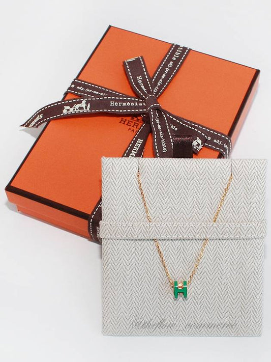 Mini Pop H Pendant Necklace Gold Malachite - HERMES - BALAAN 2