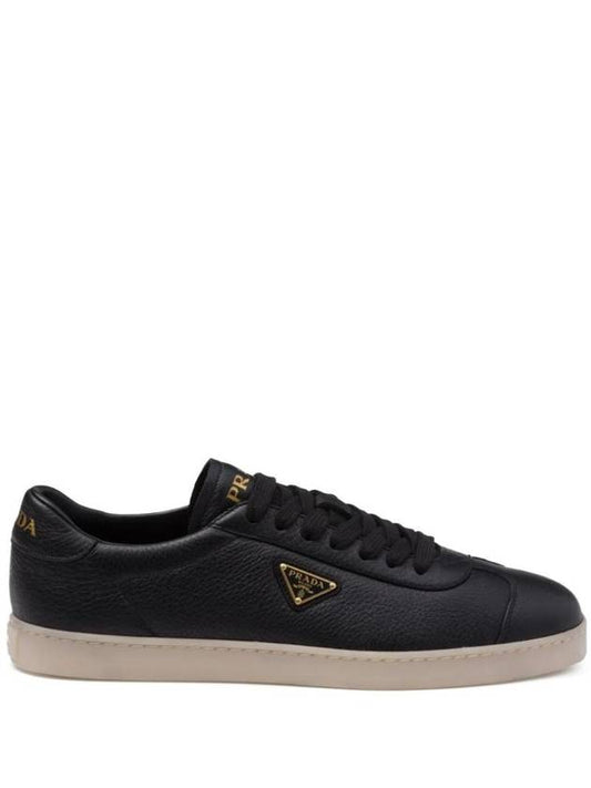 Triangle Logo Lane Leather Low-Top Sneakers Black - PRADA - BALAAN 1