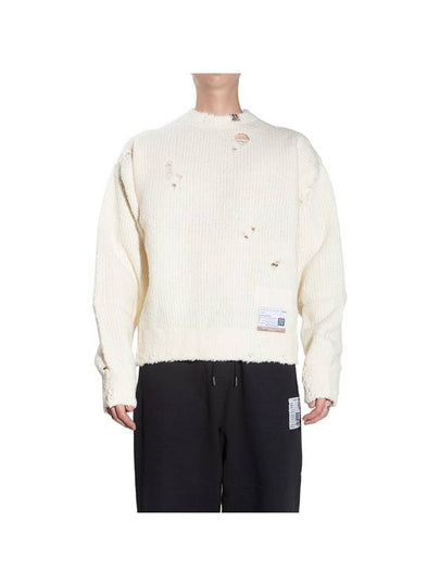 Patch Distressed Pullover Wool Knit Top White - MAISON MIHARA YASUHIRO - BALAAN 2