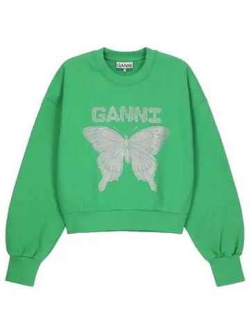 Isoli Butterfly Dark Logo Sweatshirt Kelly Green T Shirt - GANNI - BALAAN 1