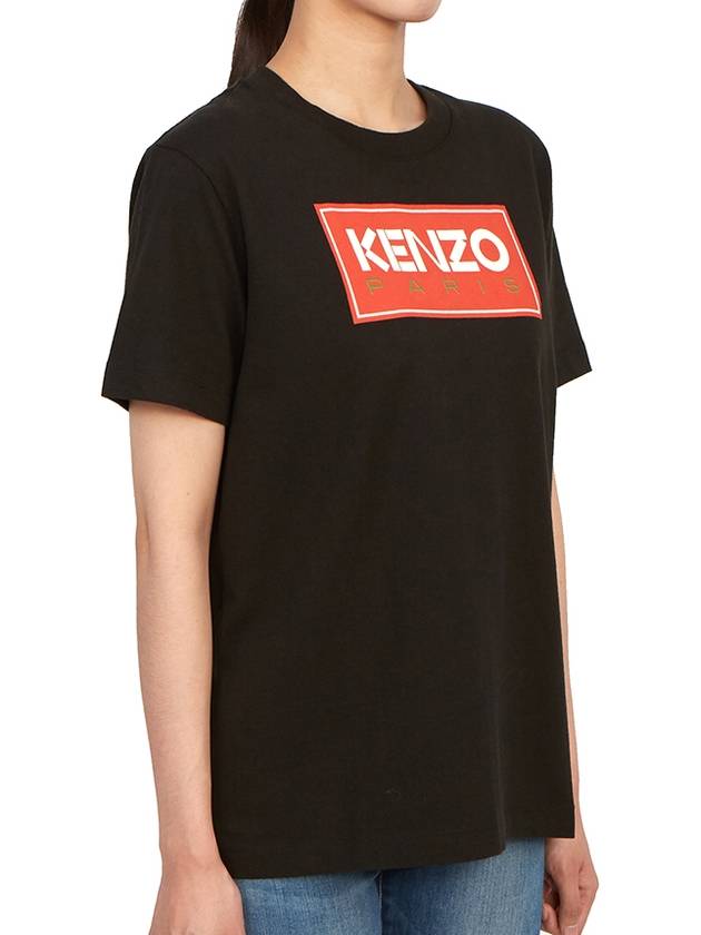 Women's Paris Logo Loose Cotton Short Sleeved T-Shirt Black - KENZO - BALAAN 4