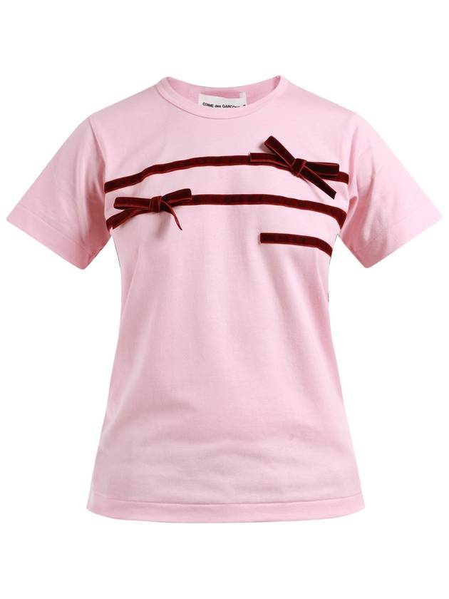 Velvet Ribbon Short Sleeve T-Shirt Pink - COMME DES GARCONS - BALAAN 2