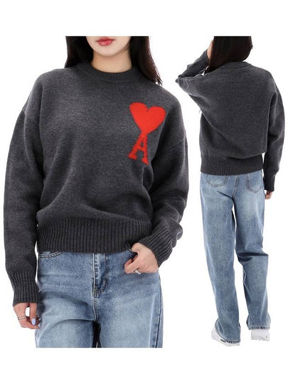 Big Heart Logo Wool Knit Top Grey - AMI - BALAAN 2