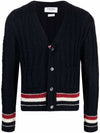 Men's Mix Cable V-Neck Classic Fit Cardigan Navy - THOM BROWNE - BALAAN.