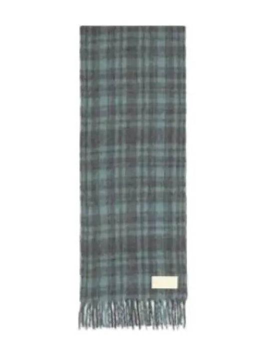 Check pattern fringe muffler aquamarine scarf - AMI - BALAAN 1