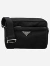 Re-Nylon Saffiano Leather Triangle Logo Cross Bag Black - PRADA - BALAAN 2