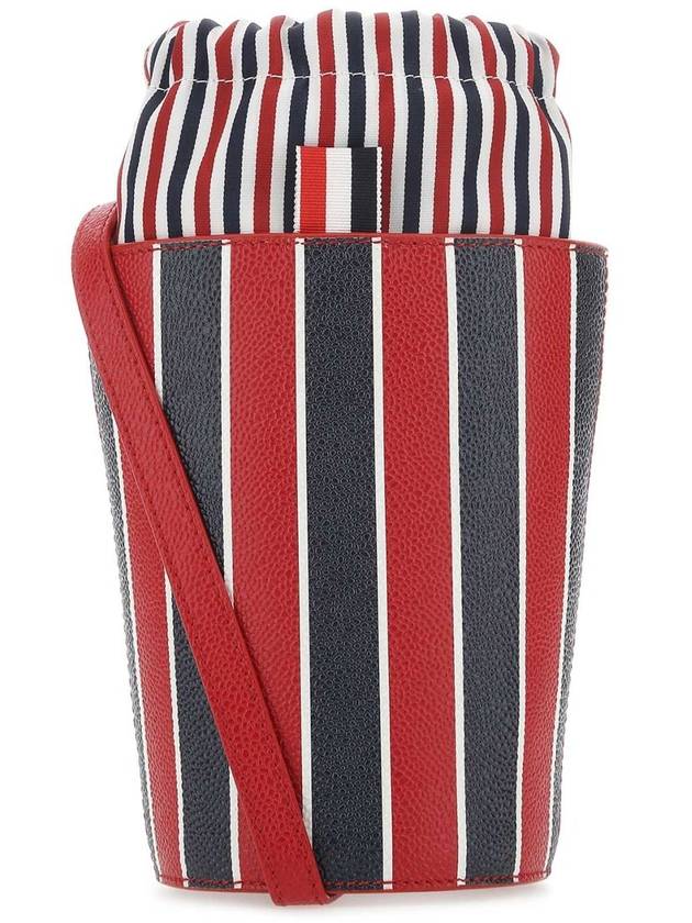 Striped Pebble Grain Leather Mini Bucket Bag Red - THOM BROWNE - BALAAN 2