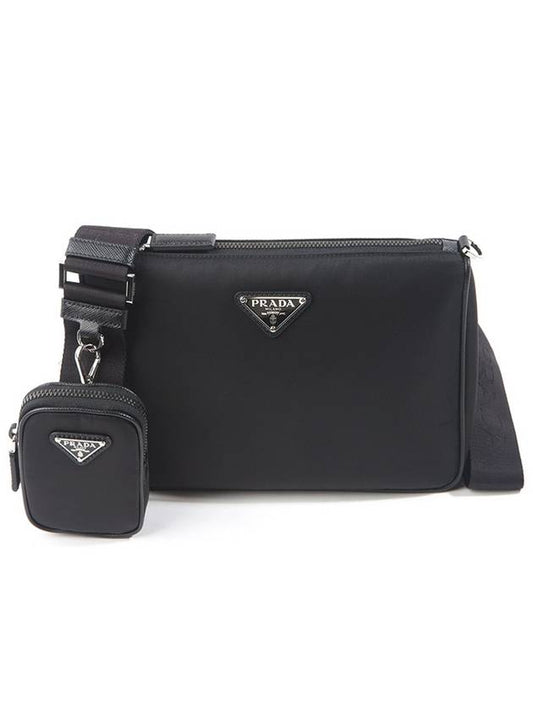 Triangle Logo Re-Nylon Saffiano Leather Shoulder Bag Black - PRADA - BALAAN 2