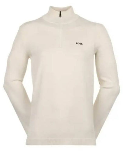 Logo Print Zipper Neck Cotton Blend Long Sleeve T-Shirt Natural - HUGO BOSS - BALAAN 2