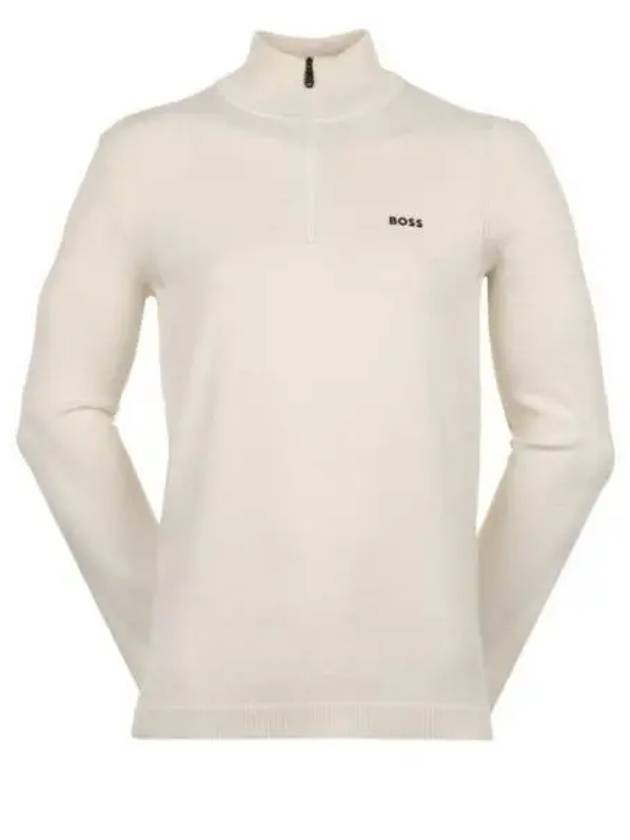 Logo Print Zipper Neck Cotton Blend Long Sleeve T-Shirt Natural - HUGO BOSS - BALAAN 1