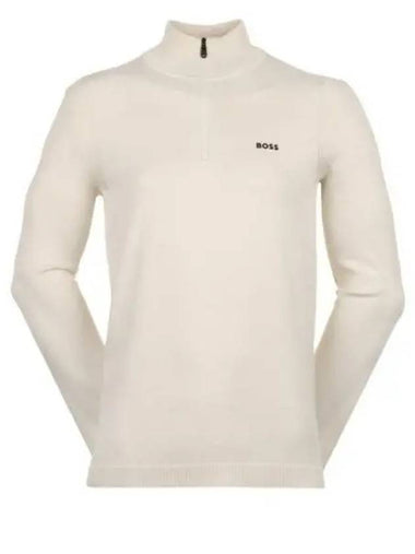 Logo Print Zipper Neck Cotton Blend Long Sleeve T-Shirt Natural - HUGO BOSS - BALAAN 1