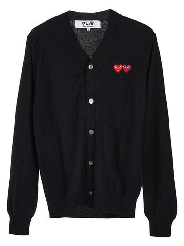 Double Heart V-Neck Cardigan Black - COMME DES GARCONS - BALAAN 1