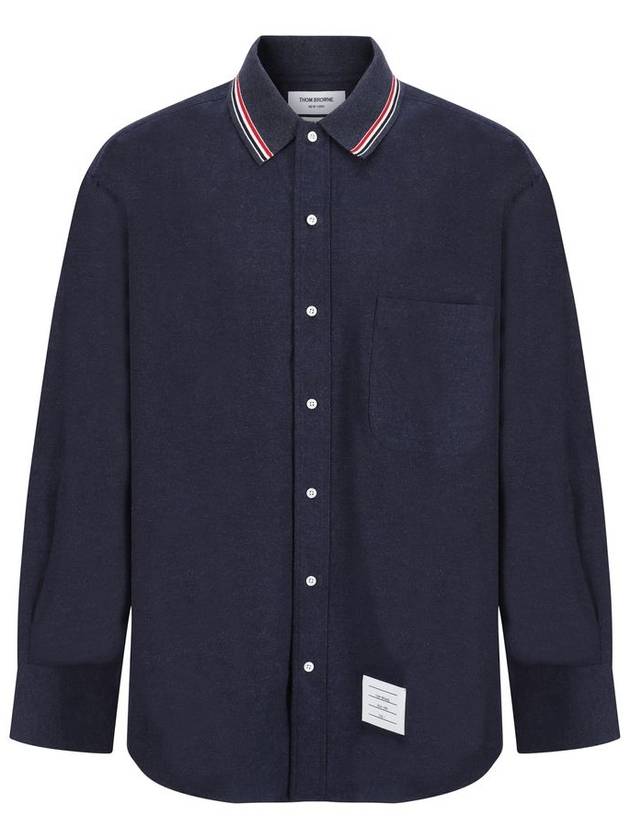 Oversized L/S Shirt W/Knit Collar In Engineered Rwb Stripe Cotton Flannel - THOM BROWNE - BALAAN 5