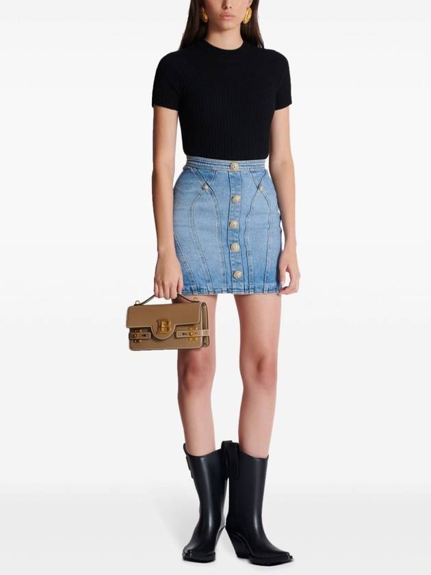 Button Denim Pencil Skirt Blue - BALMAIN - BALAAN 3