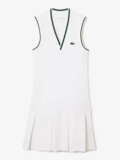 Sports Stretch V-Neck Pleated Short Dress White - LACOSTE - BALAAN 2