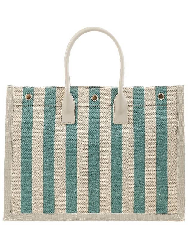 Rive Gauche Striped Logo Canvas Tote Bag Water Green - SAINT LAURENT - BALAAN 4