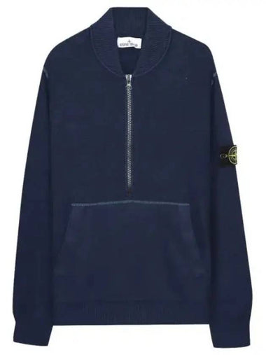 Badge Half Zip-Up Knit Top Navy - STONE ISLAND - BALAAN 1