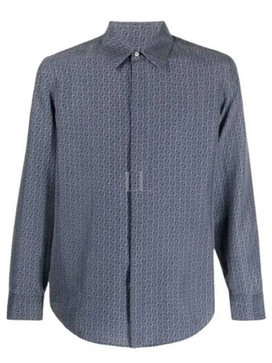 Men's Silk Long Sleeve Shirt Blue - FENDI - BALAAN 2