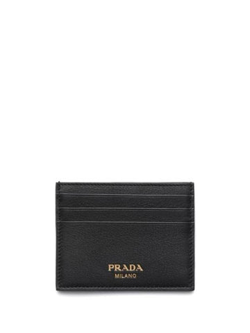 Logo Leather Card Wallet Black - PRADA - BALAAN 1