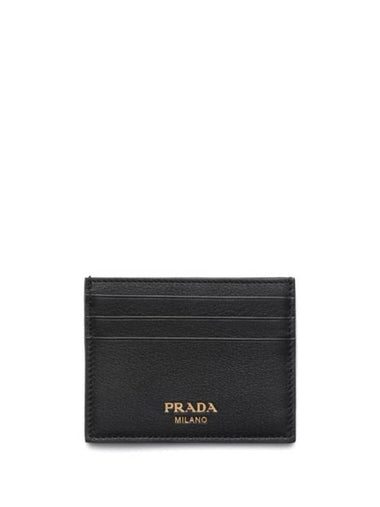 Logo Leather Card Wallet Black - PRADA - BALAAN 1