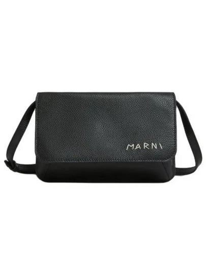 Embroidered Logo Leather Cross Bag Black - MARNI - BALAAN 2