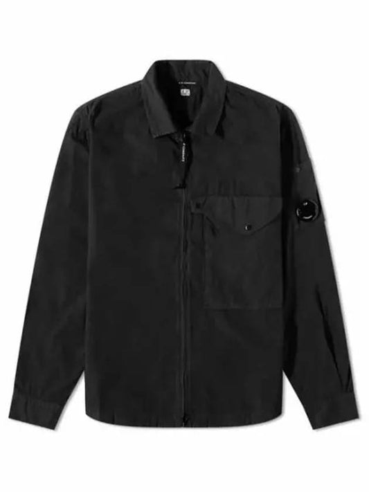 Garment Dying Lens Wappen Zip-up Long Sleeve Shirt Black - CP COMPANY - BALAAN.