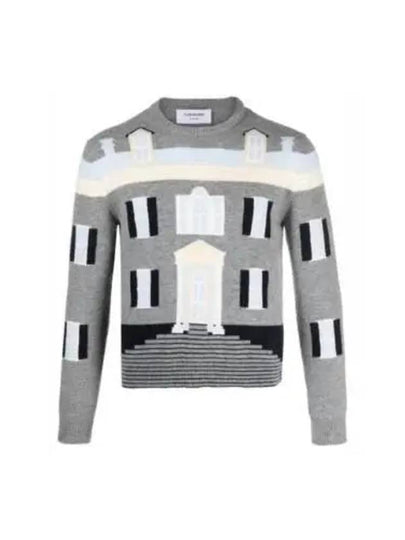 House Intarsia Wool Knit Top Light Grey - THOM BROWNE - BALAAN 2