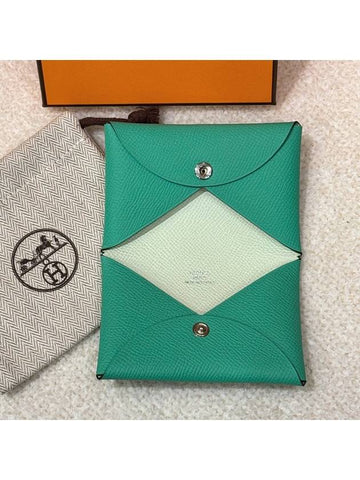 Card Wallet Goatskin Palladium Calvi Verso Mint - HERMES - BALAAN 1