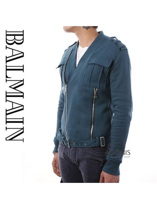 Perfect Jersey Zip-up Jacket Blue - BALMAIN - BALAAN 1