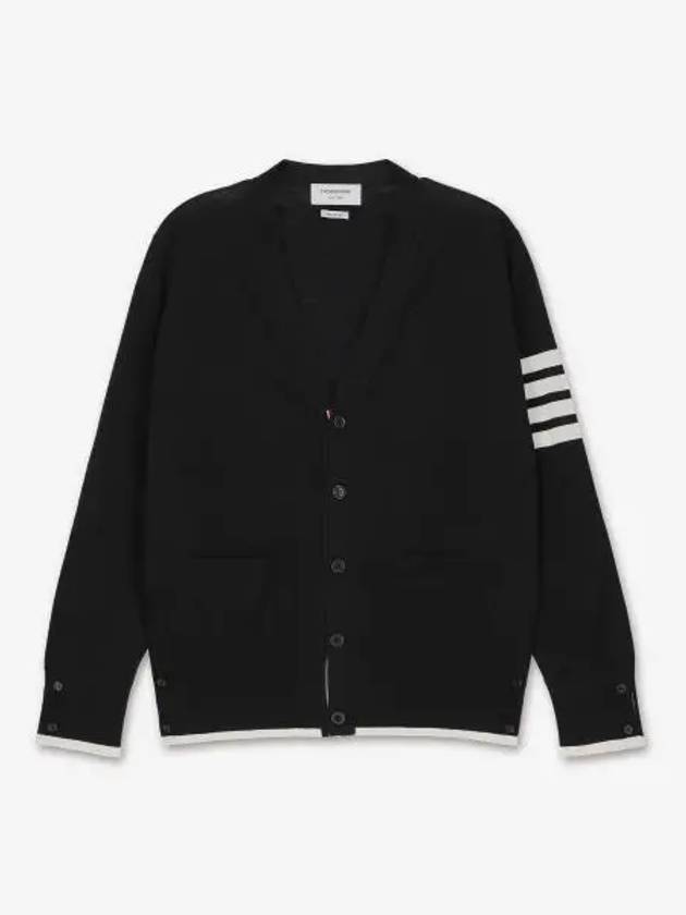 Wool 4-Bar Cardigan Black - THOM BROWNE - BALAAN 2