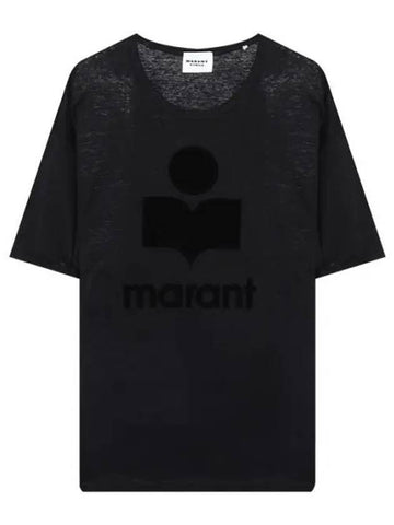 Koldi Logo Linen Short Sleeve T-Shirt Black - ISABEL MARANT ETOILE - BALAAN 1